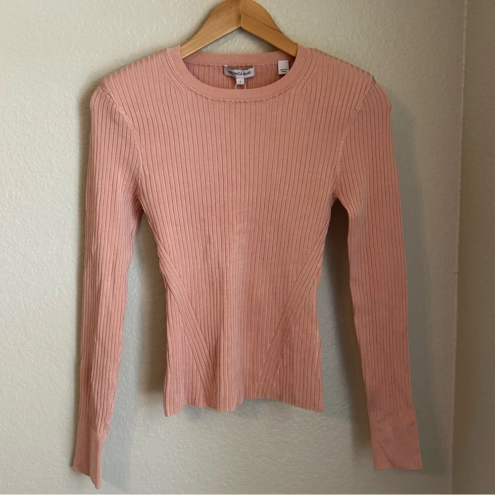 NWT, Veronica Beard Women’s Acara Ribbed Knit Pullover in Pink Clay, Size Small - Picture 2 of 11